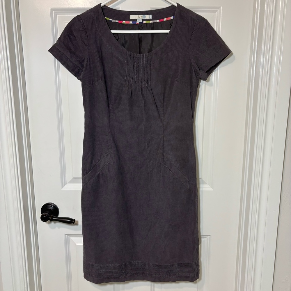 Boden Purple/Gray Corduroy Shift Dress Scoop Neck Short Sleeve Size 4